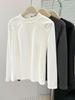 Women's Loose Fit Thermal Fleece T-Shirt - Solid Color, Round Neck, Long Sleeve, Korean Style for Autumn and Winter