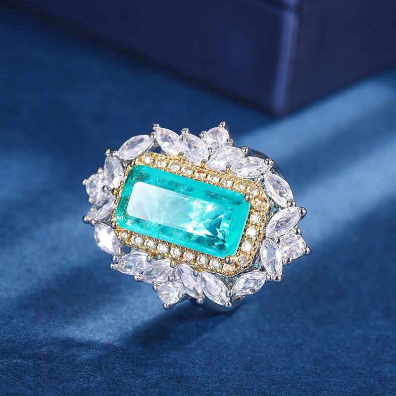 Jewelry Copper Bottom Gold Plated Jewelry Set Simulation Paraiba Diamond Pendant Ring Main 8 * 16 6 * 8