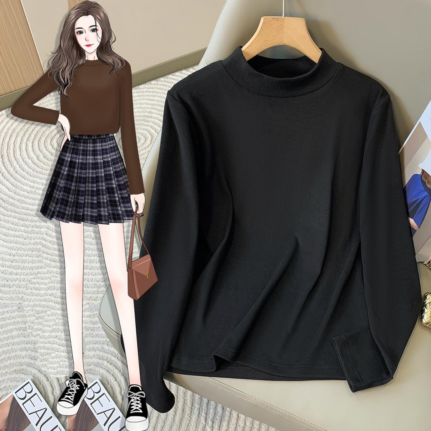 

Slightly Plump Women s Fleece Turtleneck Layer: Cozy Autumn/Winter Loose Fit Pullover Top XL чёрный