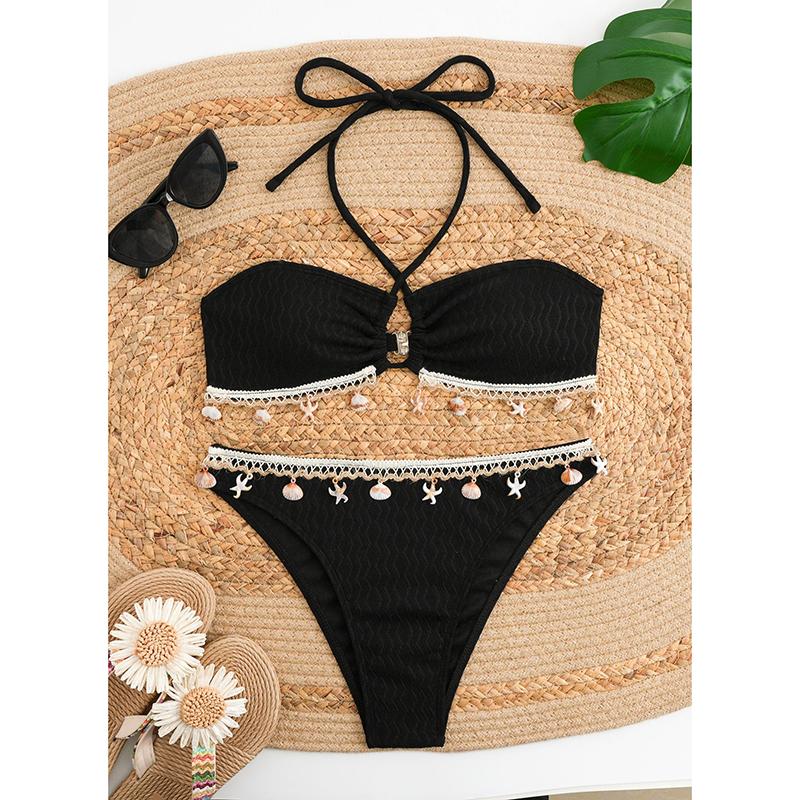 Sexy Bikini Muschel Anhänger Halsband Reiner Farbe Badeanzug Damen Bikini Neuer Stil Damen Bademode
