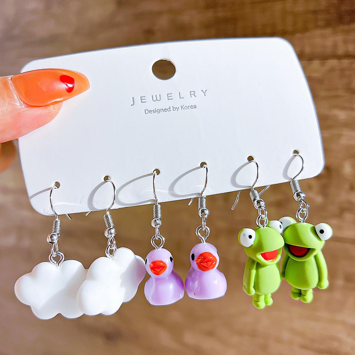 

Black Cartoon Duck Earrings Set For Women Cute Animal Butterfly Heart Dangle Earrings Girls 2024 Geometric Trendy Jewelry Gifts
