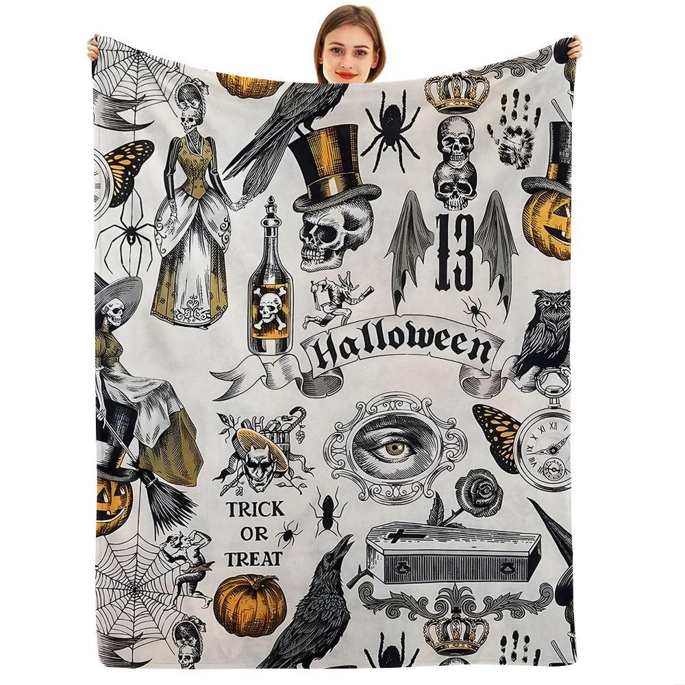 Vintage Ghost Pumpkin Anime Cartoon Flannel Blanket Soft Warm Throw for Bedroom Sofa Car Kids Holiday Gift