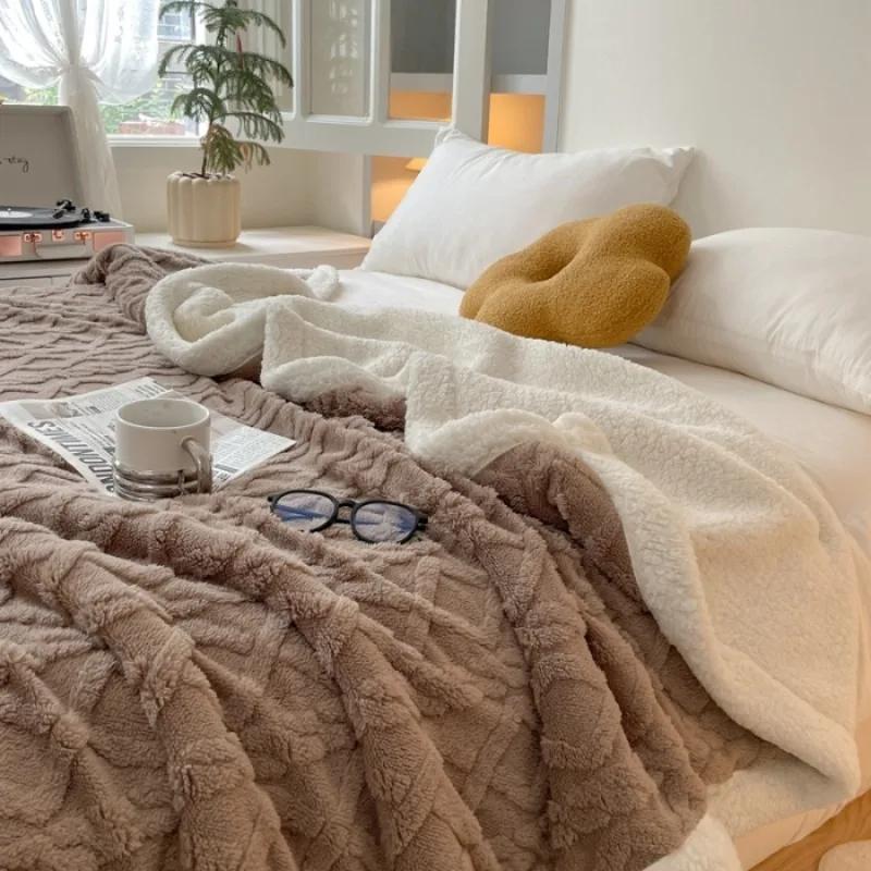 Tuff wool lamb wool double blanket winter thickened jacquard blanket washable sofa casual blanket 70x100cm 1pcs