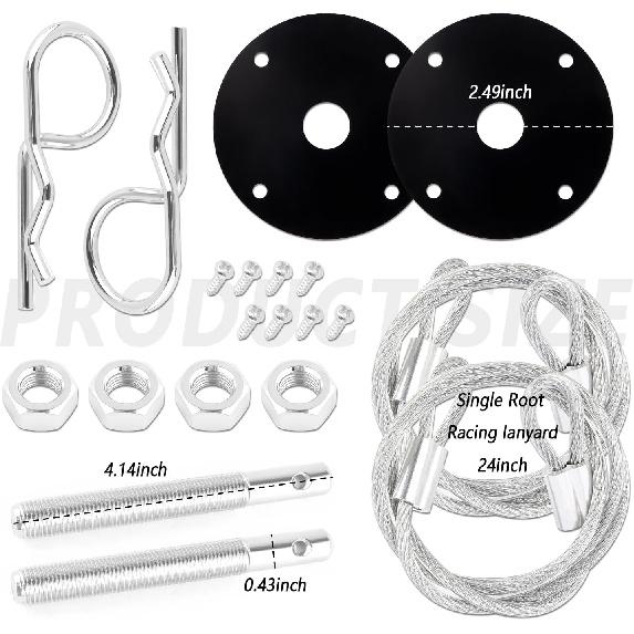 Hood P Kit For Car - Stainless Steel Hood Pin Lock Clip With Racing Lanyard For Fixing Car Hood Cover & Reduce Shaking - Universal Car Mods Exterior