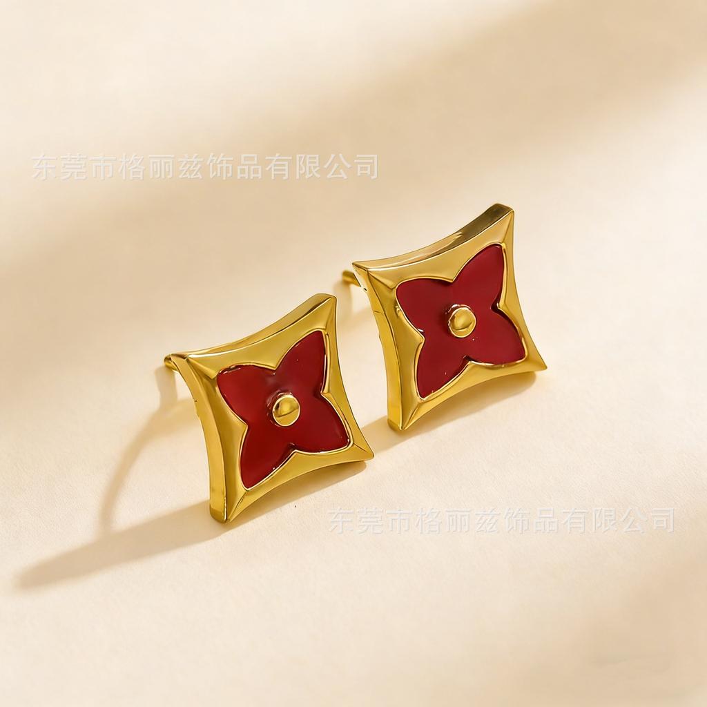 18K Gold Titanium Steel Non-Fading Four-Leaf Clover Earrings, Minimalist Women's Stud Earrings