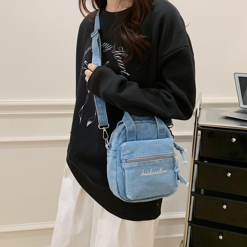 Borsa a tracolla in denim da donna a più strati per pendolari, borsa per cellulare