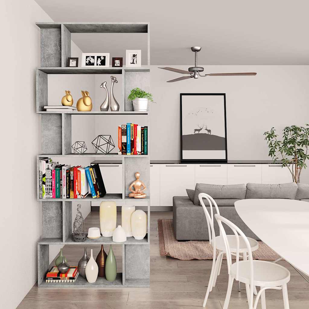 vidaXL Bücherregal/Raumteiler Betongrau 80x24x192 cm Holzwerkstoff