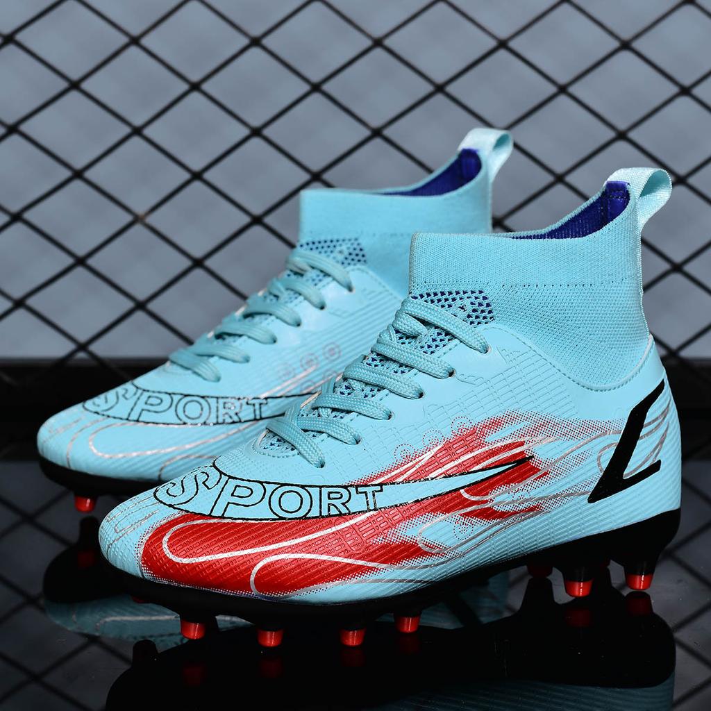 New High-top Football Shoes Boys and Girls Spikes Artificial Turf Youth Student Campus Professional Training Shoes