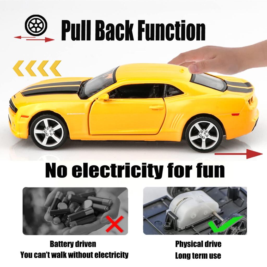 TOKAXI 1/36 Scale Chevrolet Camaro Diecast Car Model with Bumblebee Pullback Toy Car, Gift for Boys and Girls (Yellow)