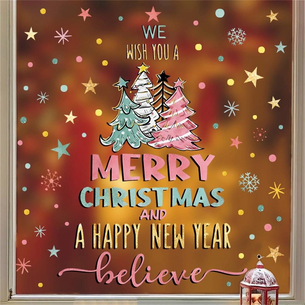 Watercolor  Christmas Tree Wall Decoration PVC Wall Decoration Wallpaper Merry Christmas Decoration Window Decoration Snow Stickers