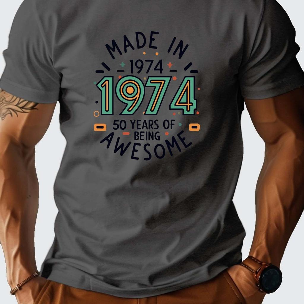 Made In 1974 50 Years of Being Awesome Graphic Tee Mens Casual Cotton TShirt