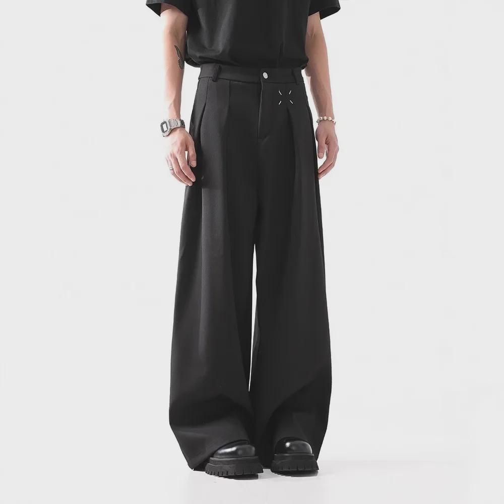 Men's Wide-Leg Black Trousers - Cleanfit, Casual, Professional - Spring/Autumn Collection