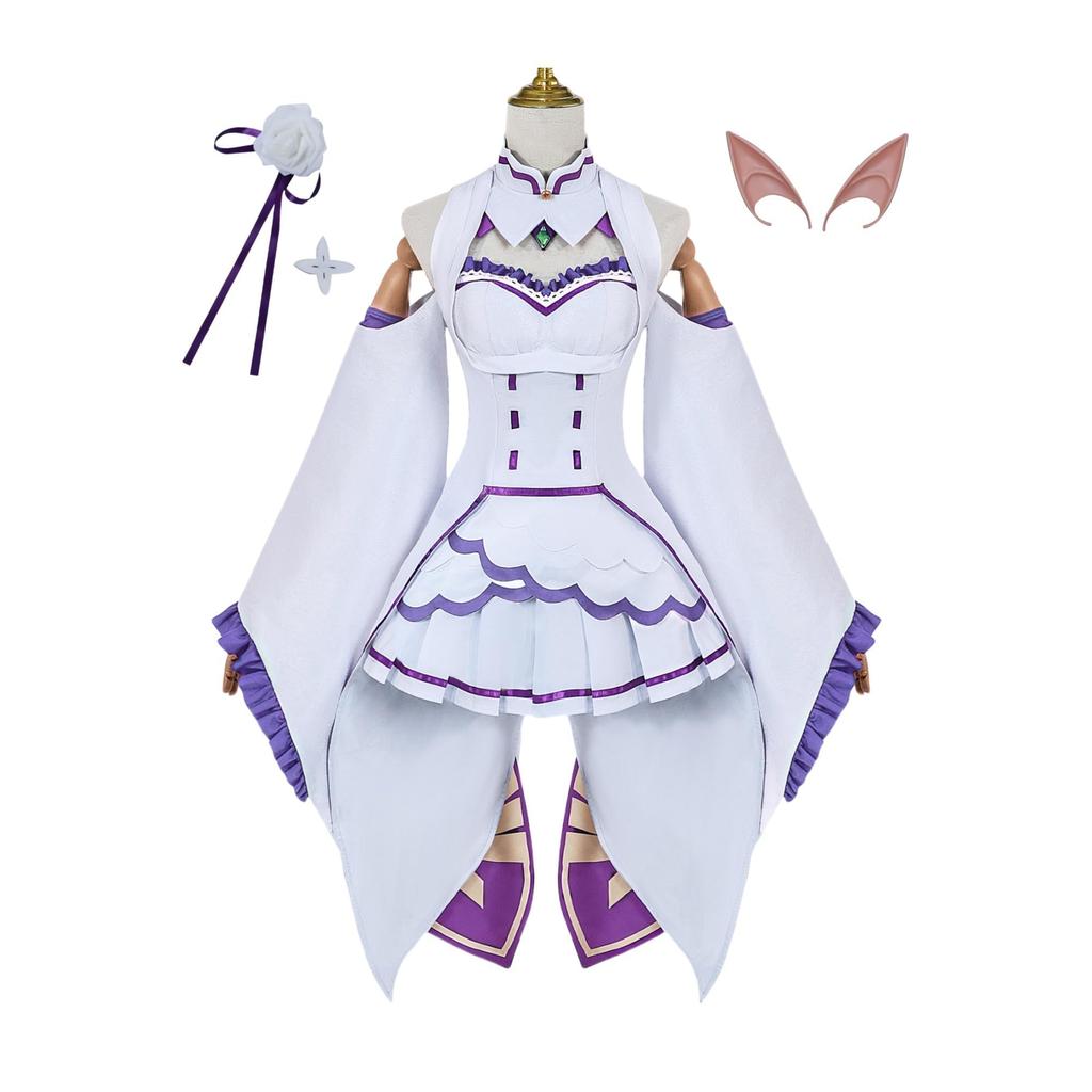 In Stock Emilia Cosplay Costume Dress with Hair Accessory Cosplay Costume Costume L [DOKITOKI] One-Piece