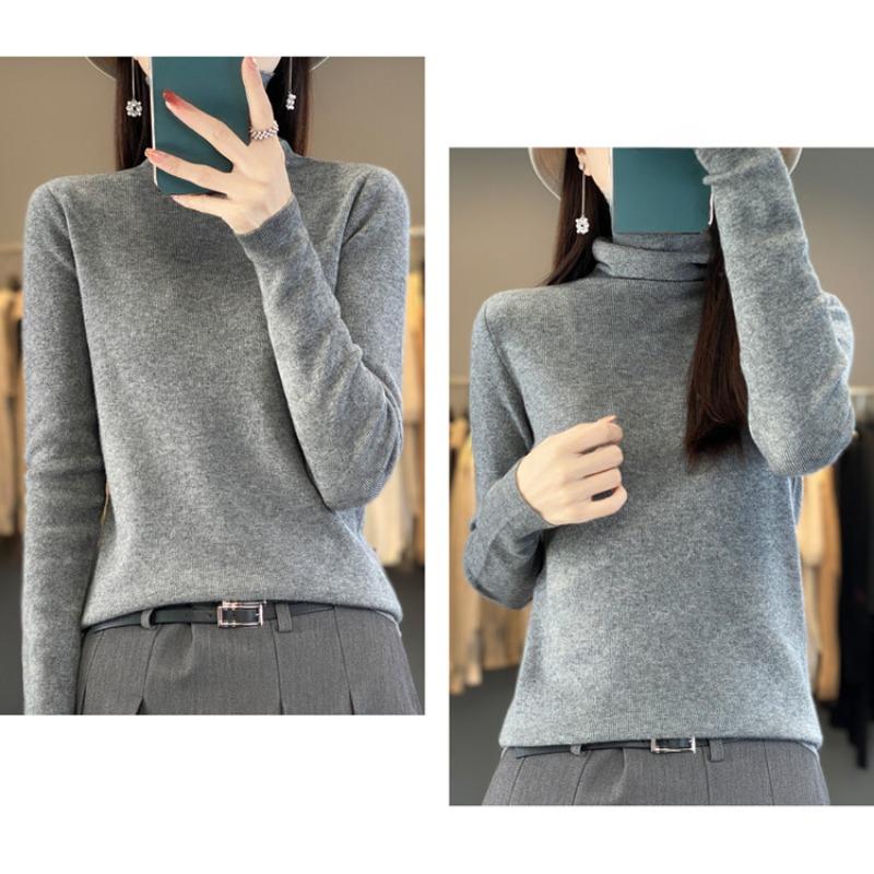 Herbst und Winter Damen Hochgeschlossener Strickpullover Damen, Innen Slim Bottoming Shirt Weicher, klebriger Pullover mit gestapeltem Kragen