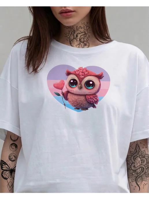 Owl in a Heart T-shirt – summer print 4XL