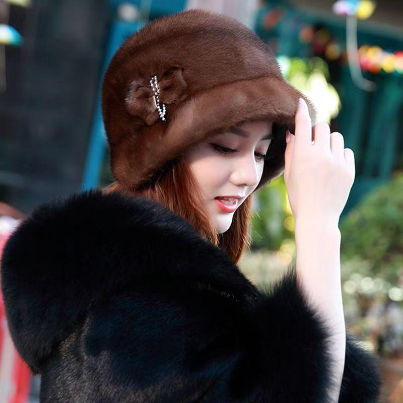 Women's Hat Winter New Faux Mink Fur Hat - Middle-aged and Elderly Women's Gift Hat - Faux Fur Bucket Hat