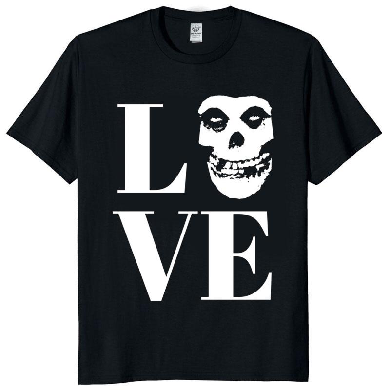 Unisex Vintage Punk Tee Misfits Style Distressed Skull Graphic Classic Streetwear Top Daily Wear