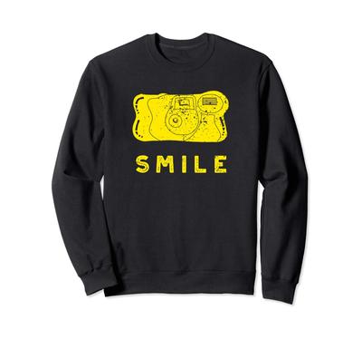 Smile Golden Yellow Disposable Camera Graphic Sweatshirt