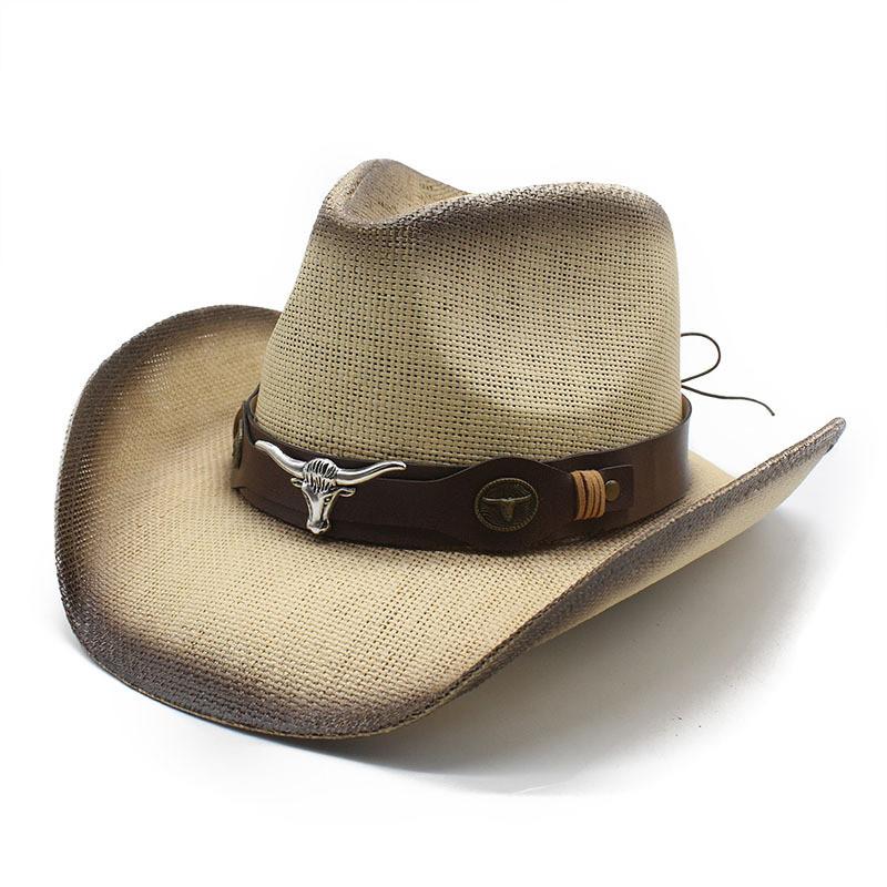 Ethnic Style Cowboy Hat With Breathable Paper Straw For Summer Outdoor Sun Protection