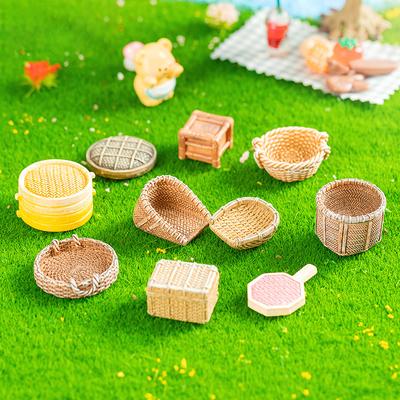 3 Adet/Set Oyuncak Bebek Evi Minyatür Reçine Dokuma Sepet Yemek Saklama Piknik Sepeti Mobilya Modeli Oyuncak Bebek Evi Aksesuarları Dekorasyonu İçin