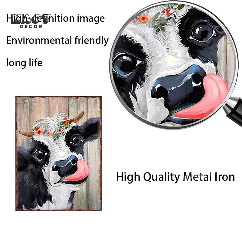 Fun Cattle Iron Plate Poster Farm Metal Tin Sign Pet Shop Garden Hanging Paintings Cute Cow Pattern Home Wall Decoration Plaque