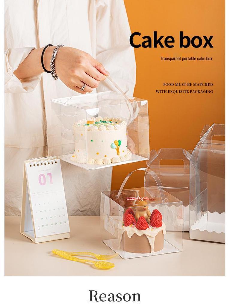 Four-Inch Transparent Cake Box with Handle for 2/3/5/6-Inch Western-Style Pastries