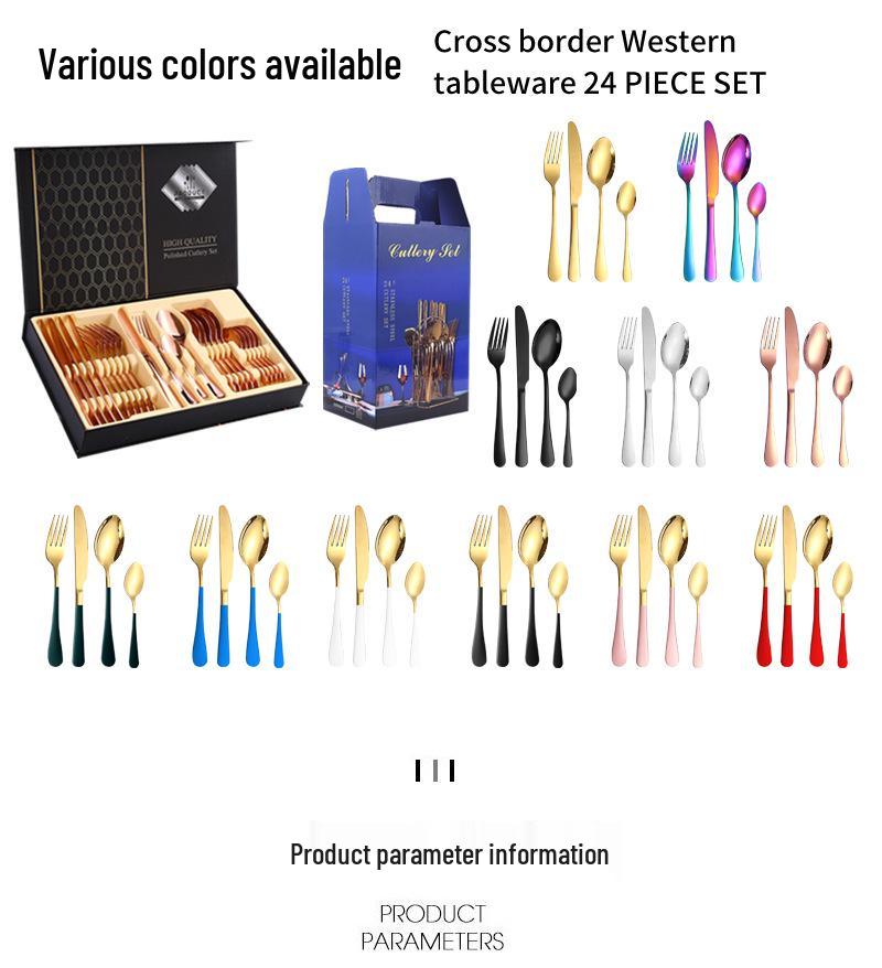 Paslanmaz Çelik 24 Parça Çatal Bıçak Takımı: Batı Stili Biftek Bıçağı, Tatlı Çatalı ve Kaşığı