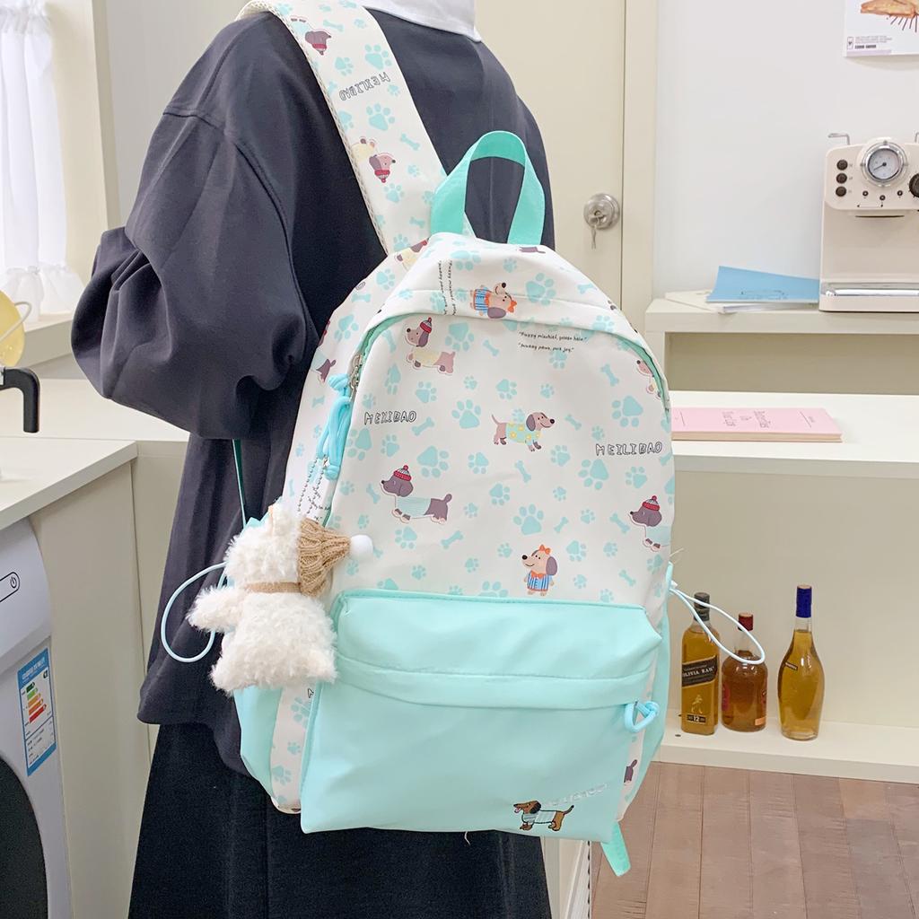 Schoolbag College Wind Junior High School Student Dachshund Dog Backpack Outdoor Travel Girl Backpack Contrasting Color Fashion Travel Bag