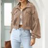 Lässige Cordjacke mit Revers für Damen, Herbst und Winter, Laternenärmel, einreihige Kurzjacke