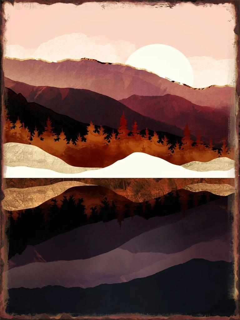 Moonlit Mountains Metal Tin Sign Hanging Wall Decor Aesthetic Iron Plate for Home Sofa Background Decorative Plaque Art