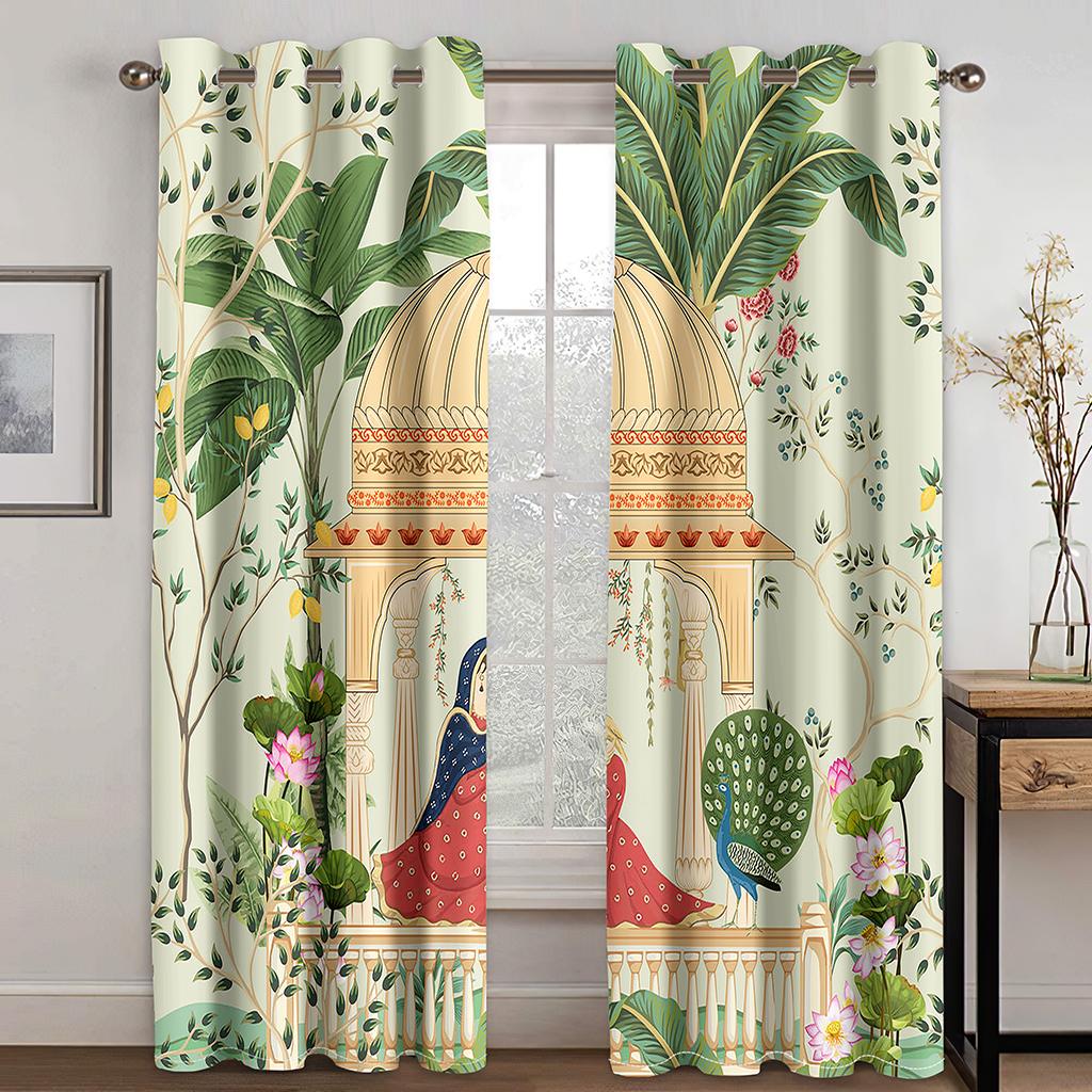Белые Перьевые Шторы с Павлинами 3D Цифровая Печать Полиэстеровые Шторы Роскошное Жилое Пространство Спальня Декоративные Шторы 2 Панели 100W130H(CM)40x51in&Grommet Top