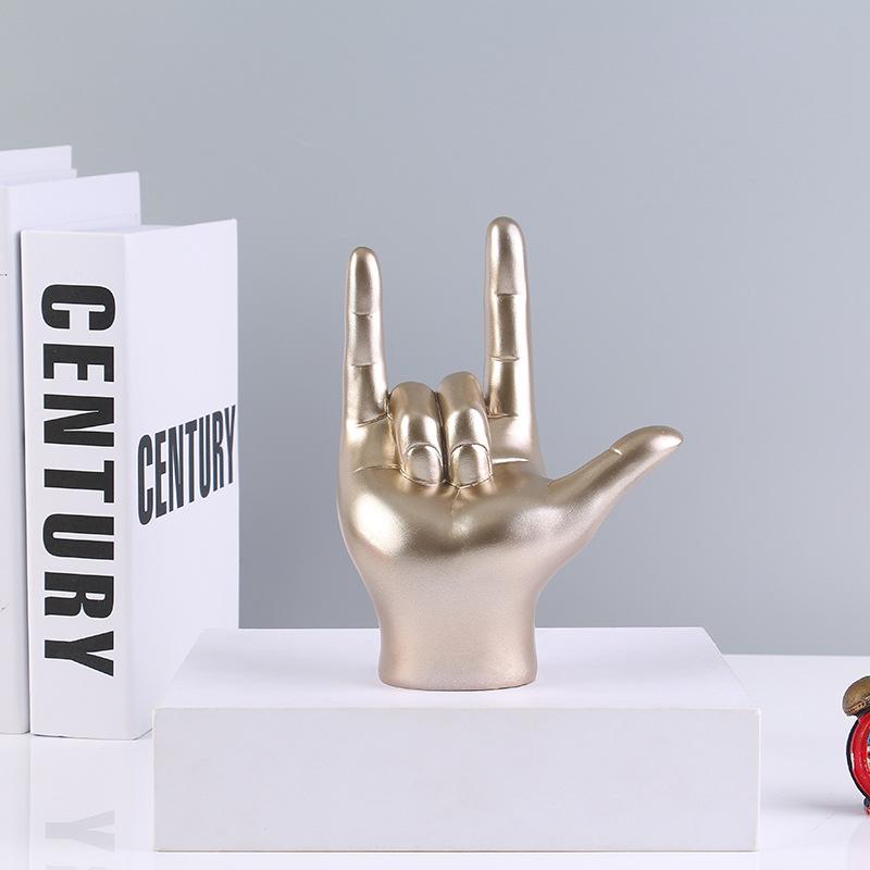 Contemporary Handmade Hand-painted Sculptures Irregular Shape Gesture Statue LOVE Peace Pose Resin Model Ornaments Angel Theme