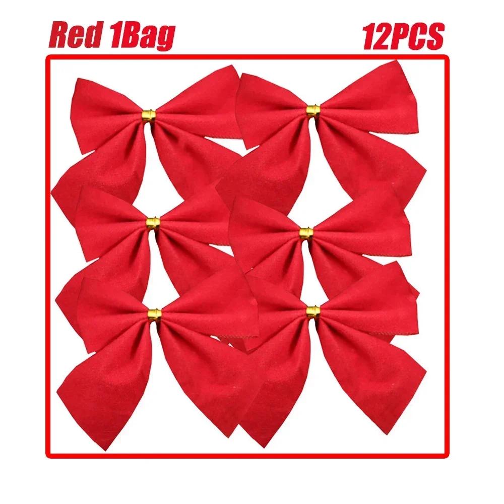

New Red Gold Silver Christmas Bowknots Cloth Tree Decoration Pendants Festival Supplies Xmas Ornament Decor 1Bag красный