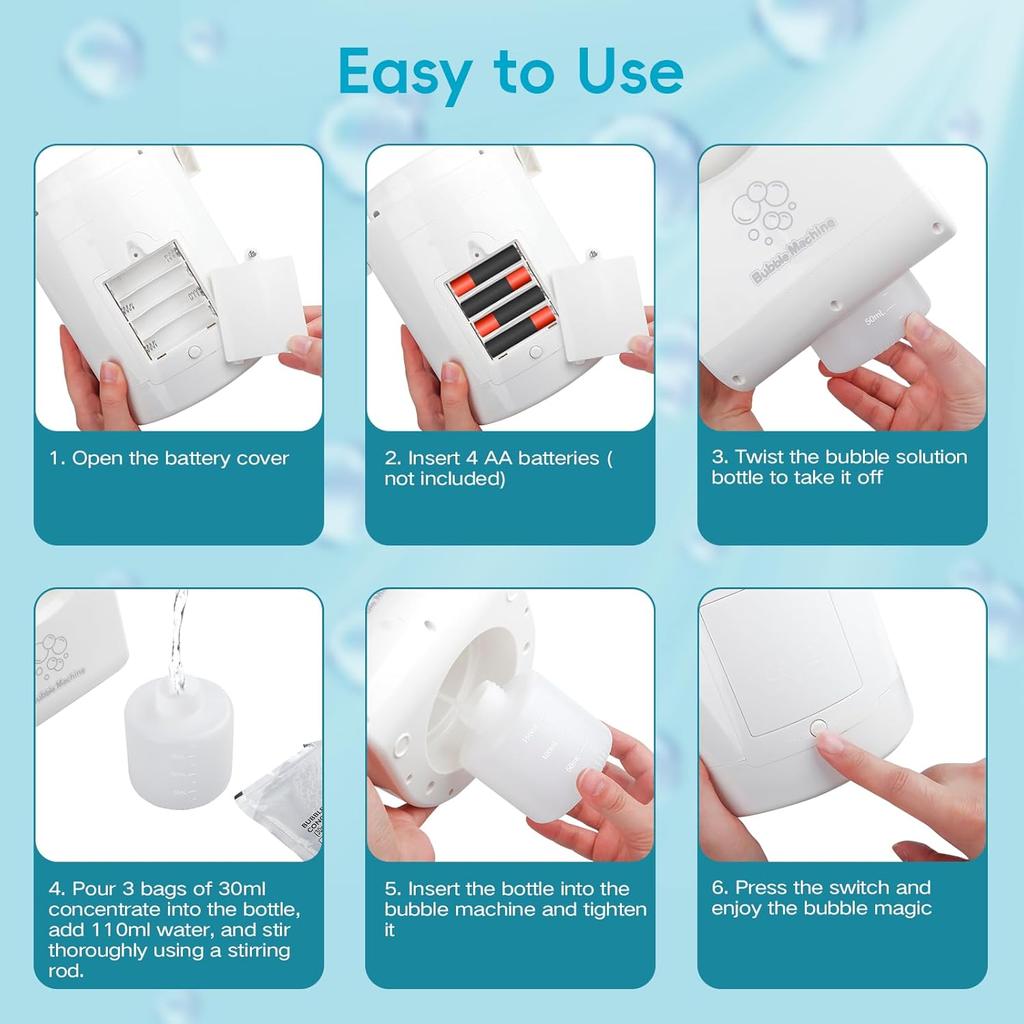 Bubble Machine Automatic Bubble Blower for Kids Batteries Operated Portable Bubble Maker Electric Bubble Machine Adjust Angle by 90° Indoor Outdoor