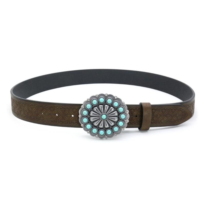 

Retro Style PU Leather Waist Belt With Unique Embossing Artwork Perfect For Bohemian And Cowboy Outfits L