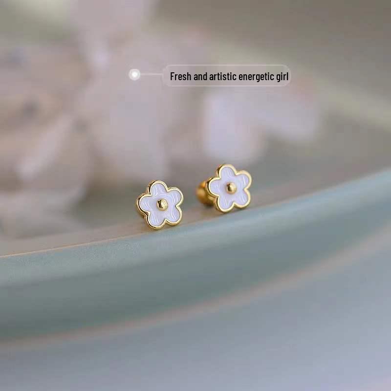 Beixi S925 Silver Small Flower Stud Earrings for Women - Elegant, Versatile Five-Petal Design