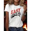 Easy Tiger Aesthetic Graphic Print T-shirt, Short Sleeve Crew Neck Casual Top for Summer & Spring, Women's Clothing