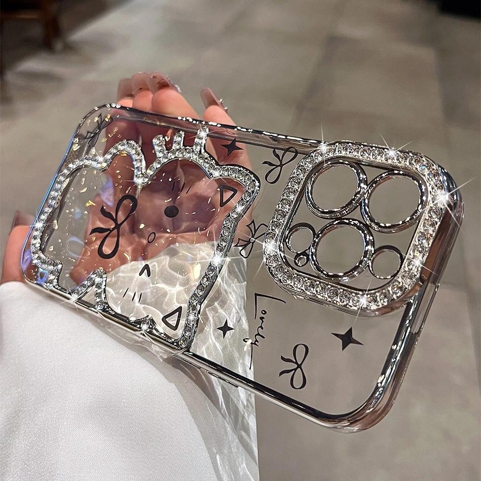 

Cat Plating Glitter Case for iPhone 16 15 14 13 12 11 Pro Max Bling Diamond Soft Shockproof Cover for iPhone 15 16 Plus iPhone 15