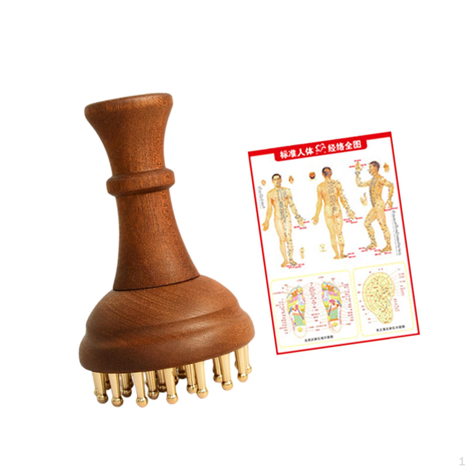 

29 Teeth Brass Wooden Manual Massage Comb Pocket Body Sculpting Tool for Neck Hands Shoulders with point picture