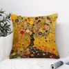 1Pc Gustav Klimt Inspires Tree Life And Floral Pillowcase - Golden Leaf Background, Vivid Single-Sided Printing, Zipper Closed