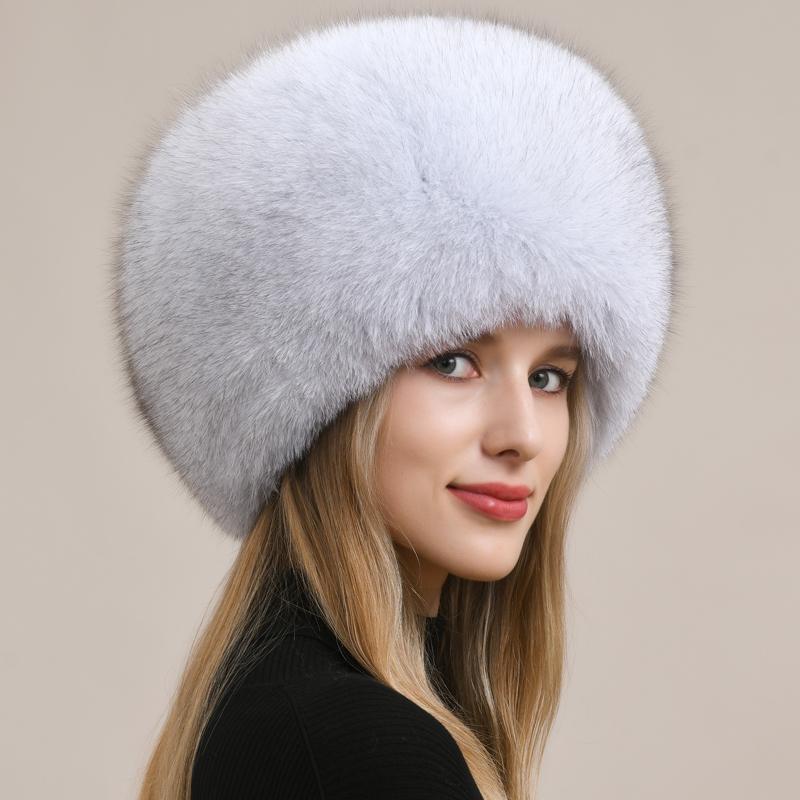 Thickened bomber hats Women's winter luxury warm ear protection real fox fur hats Princesses real fox fur hats for girls