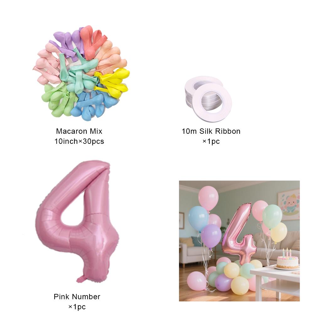 40inch Pink Number Foil Balloons Set Happy Birthday Party Decorations Kids Girl 1-9 Year Old Macaron Colored Balloon