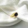 Multicolour Square Zircon Crystal Stainless Steel Finger Ring for Women Gold Plated Chunky Croissant Texture Waterproof Jewelry