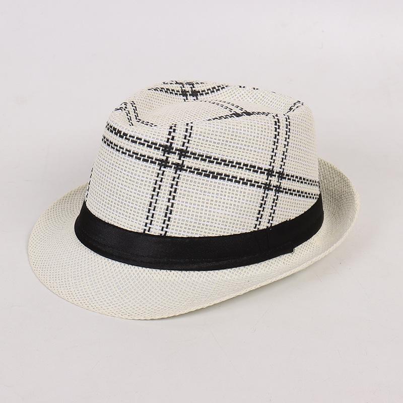 Men's Summer Visor Hat, Old Man's Hat, Plaid and Tricolor Grass Top Hat