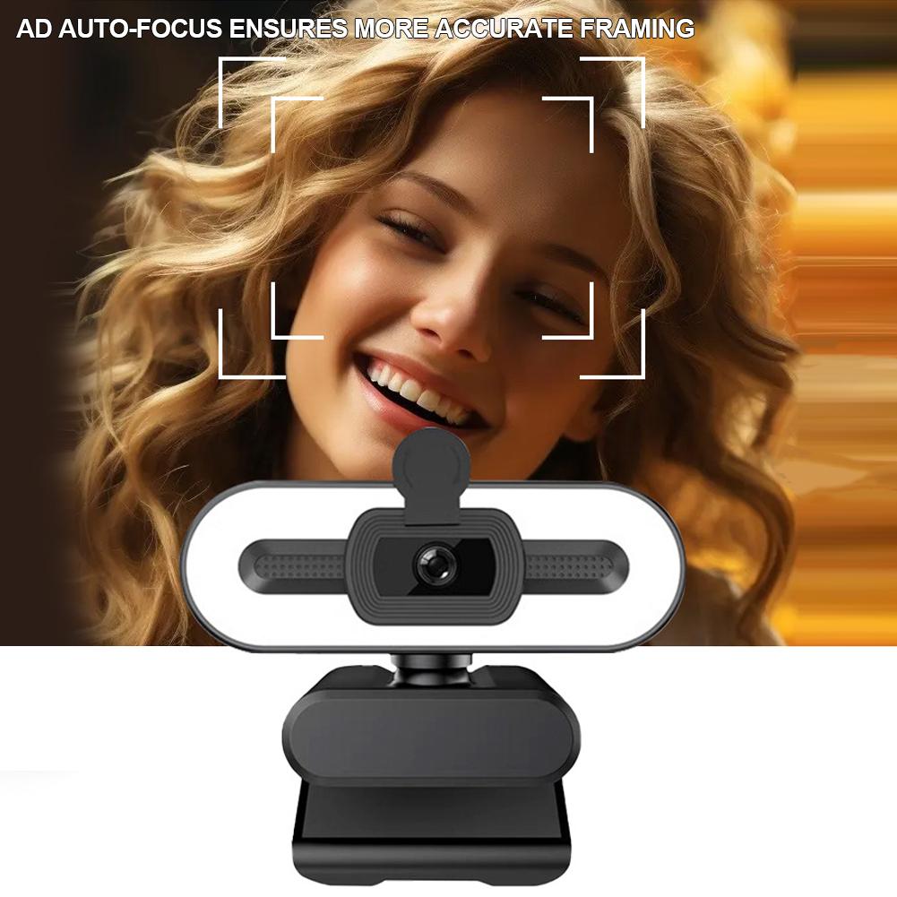 Webcam Full HD 1080P 2K 4K pentru PC Laptop cu Autofocus, Streaming Live Flexibil cu Microfon, Transmisiune Live și Lumină