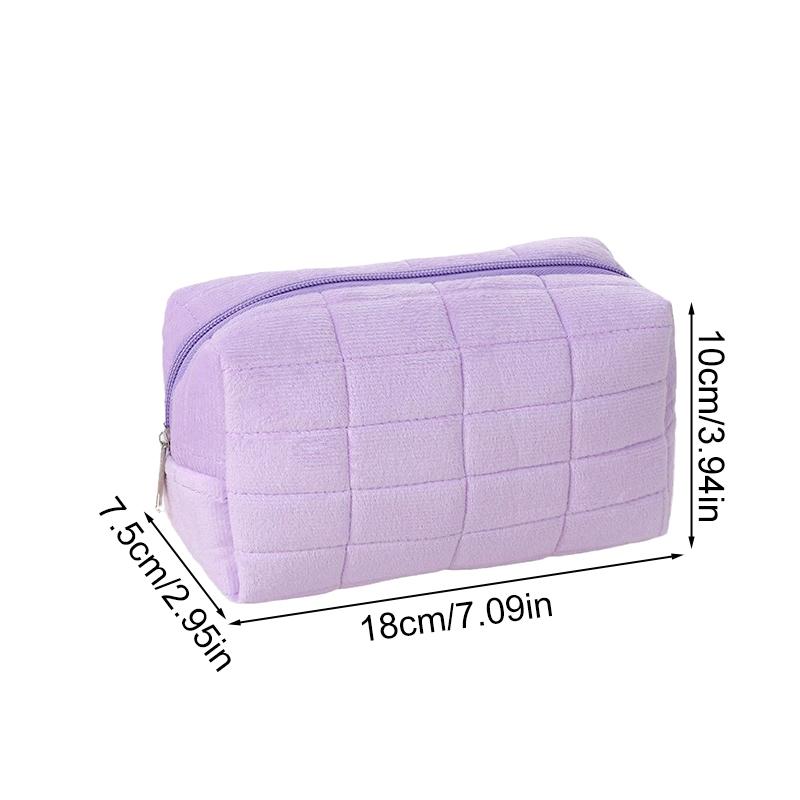 1Pc Cosmetic Travel Fleece Fabric Solid Color Wash Bag Make Up Pouch Storage Case Women's Toiletry Bag
