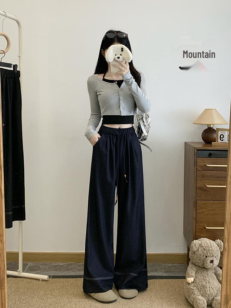 Plus Size Women s Elastic Waist Wide-Leg Pants - Casual, Slimming Design L королевский синий