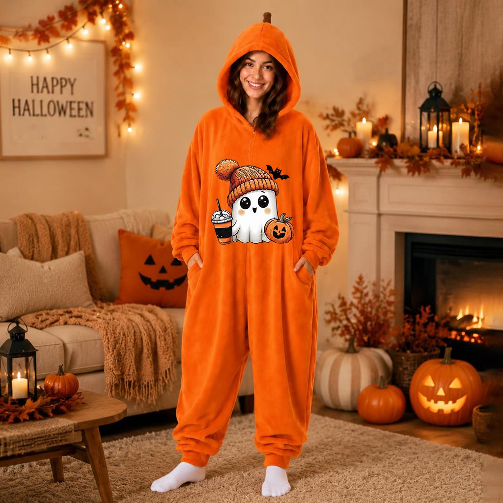 Women's Halloween Printed Flannel Loungewear Set