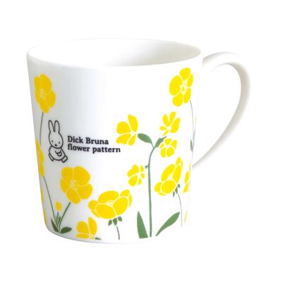 Dick Bruna [Miffy] Large Mug, Approx. 350ml, Microwave and Dishwasher Safe, Flower Pattern, Yellow, Made In Japan, Product Number 208189