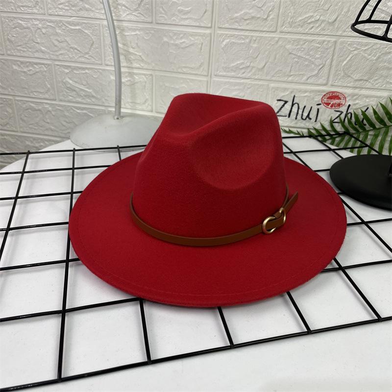 French Top Hat Men's Autumn and Winter Big Edge Hat Back Edge Felt Hat Panama Flat Edge Jazz Hat British Hat Wool Hat